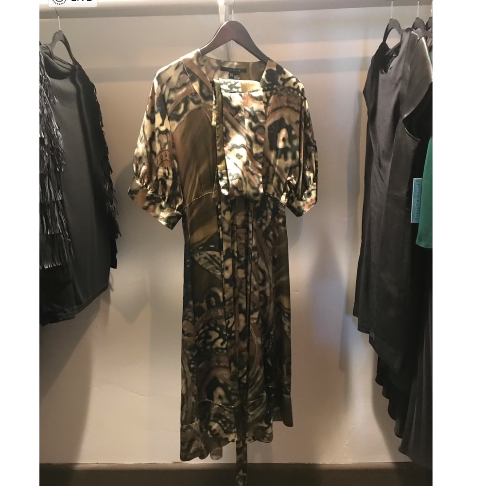 100% Silk Short Sleeved V Neck Dress with Long Tie